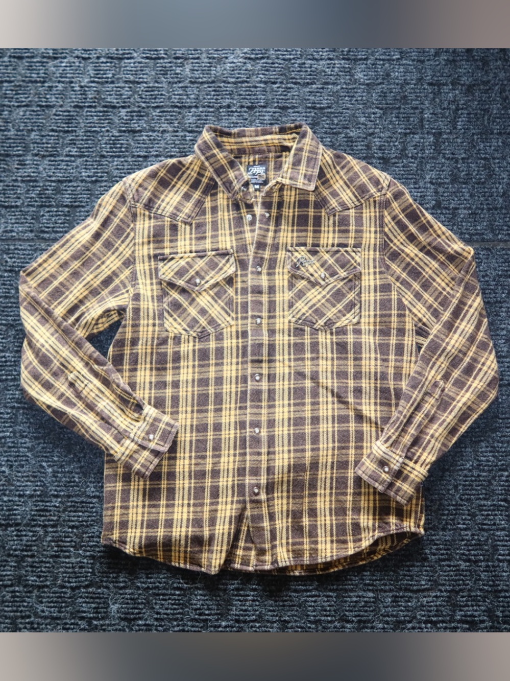 PRPS Brown and Yellow Plaid Men's Button-Up Shirt